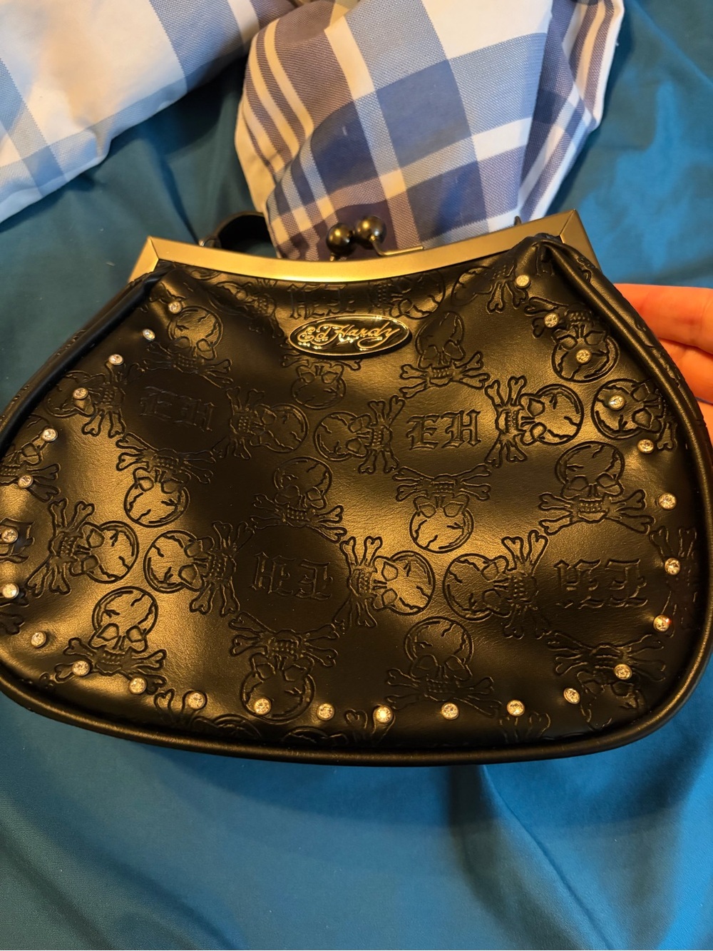 Ed Hardy Kiss Lock Shoulder Bag Black NWT